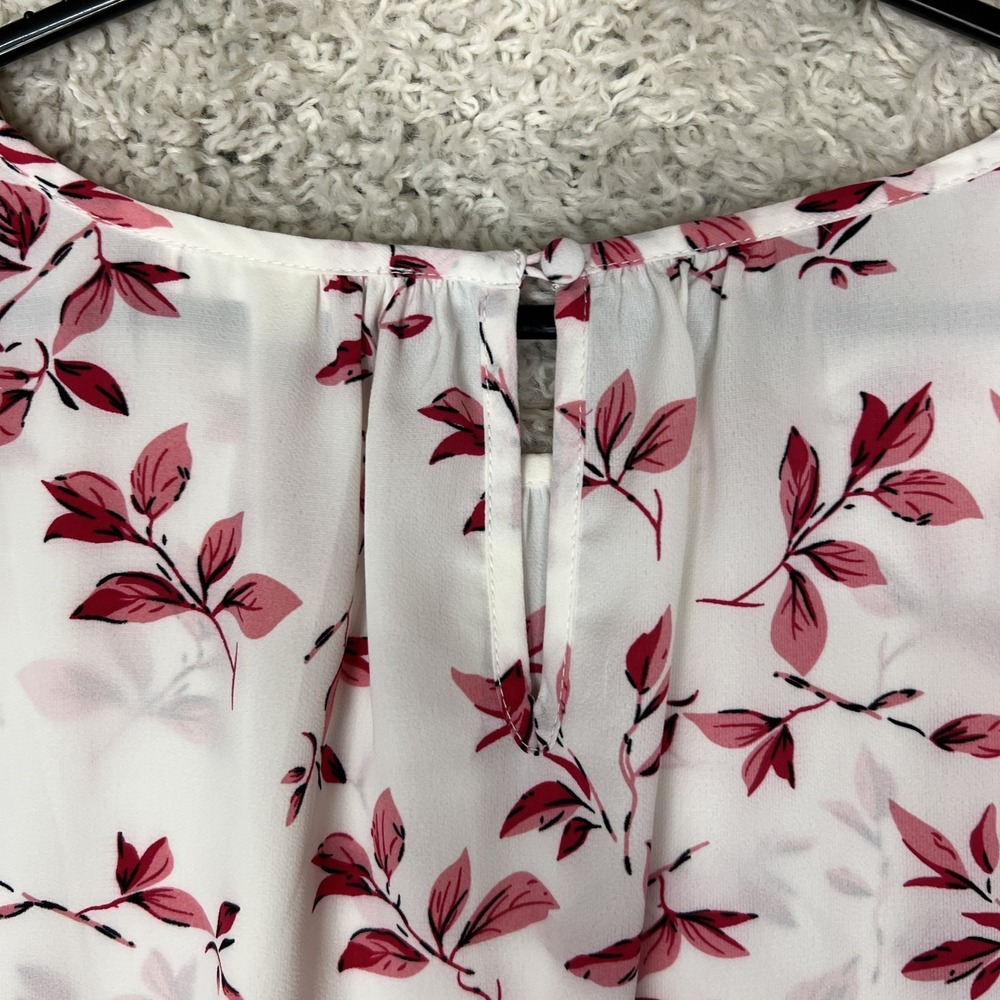 Monday Fun Blouse Womens 3X White Pink Red Floral Short Sleeve Flowy Summer - Picture 5 of 8